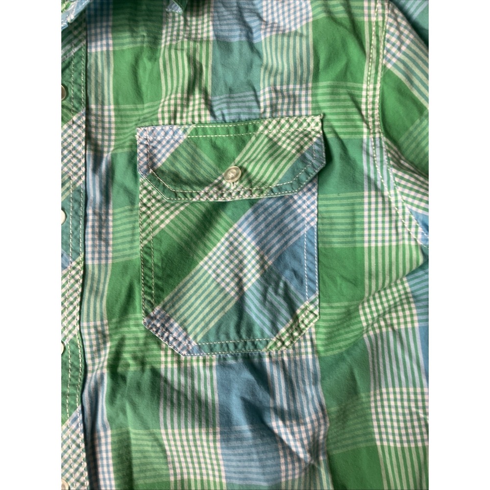 Carbon Men's Regular Fit Plaid Long Sleeve Button Down Shirt Pockets Blue/Green - Picture 2 of 5